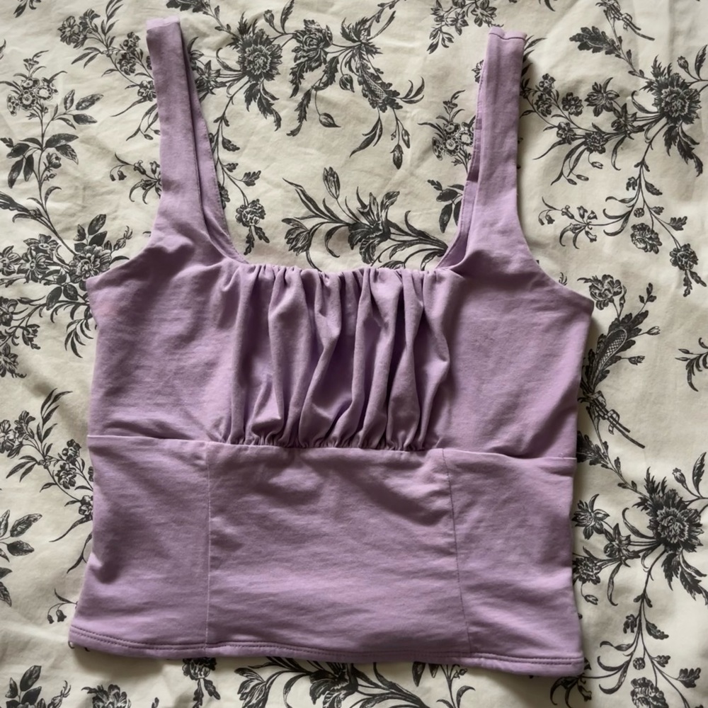 lavender shirred bust cropped tank top